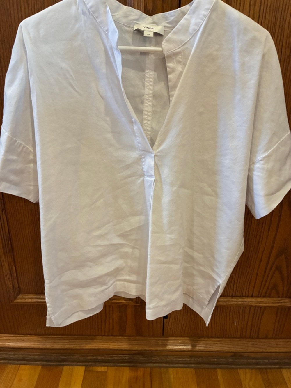 Vince white short sleeve linen blend top